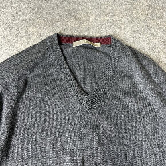 Raffi Linea Uomo Sweater Mens Large V-Neck 100% Extra Fine Merino Wool Gray FLAW - Picture 6 of 10